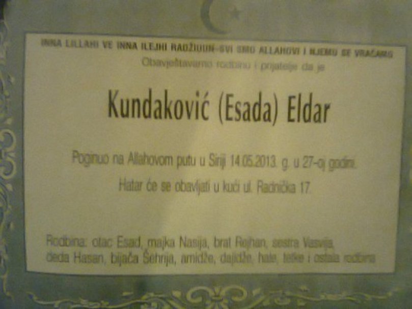 У Сирији ликвидирана два муџахедина из Рашке У Сирији ликвидирана два муџахедина из Рашке