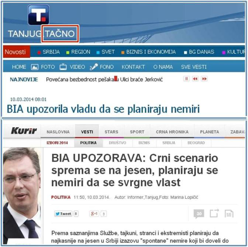 Вучић из помоћ "Танјуга" и "Цинкаре" дезинформише јавност и злоупотребљава БИА у дневно-политичке сврхе! Вучић из помоћ "Танјуга" и "Цинкаре" дезинформише јавност и злоупотребљава БИА у дневно-политичке сврхе!