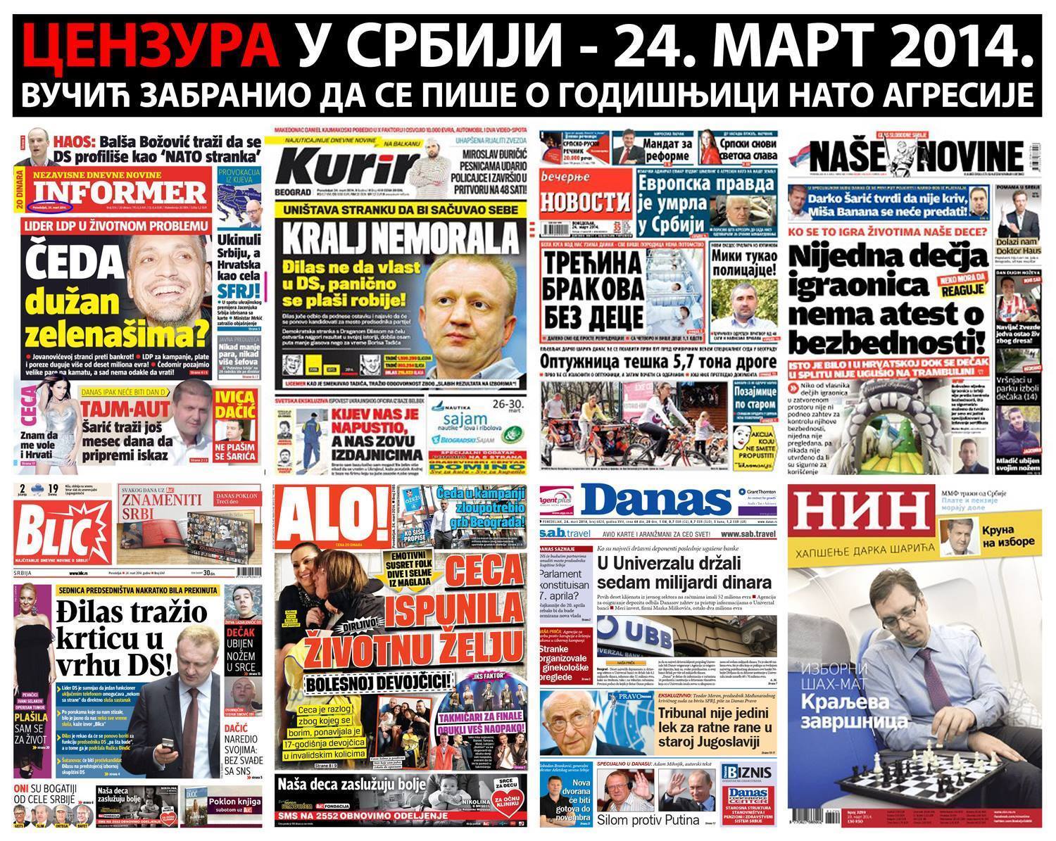 Инсталирани НАТО режим у Србији и медији: На годишњицу почетка НАТО уништавања Србије (фото) Инсталирани НАТО режим у Србији и медији: На годишњицу почетка НАТО уништавања Србије (фото)