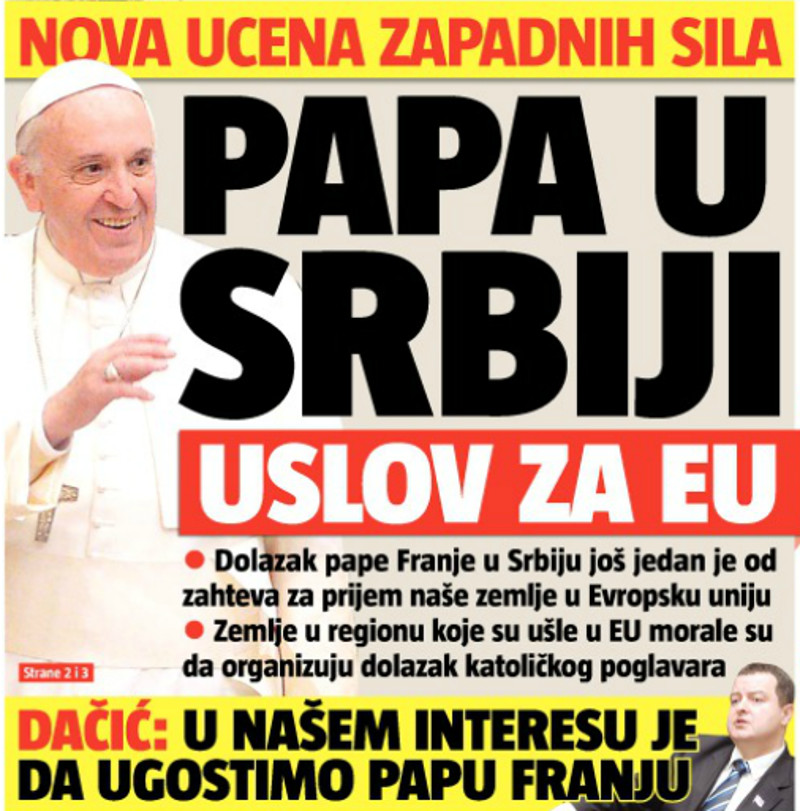 Нова уцена ЕУ о којој нико не говори: Долазак папе у Србију још један услов за улазак у ЕУ! Нова уцена ЕУ о којој нико не говори: Долазак папе у Србију још један услов за улазак у ЕУ!