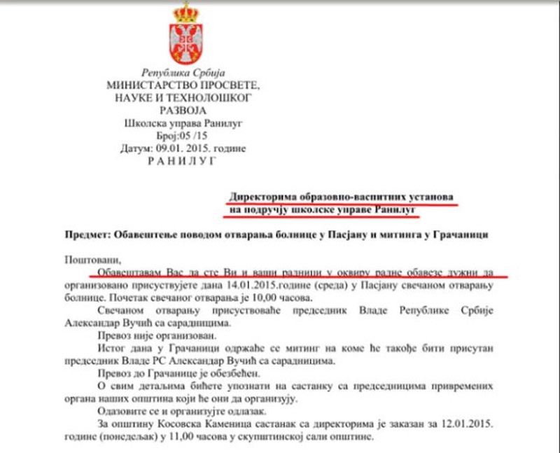 РАДНА ОБАВЕЗА: Просветни радници приморани да подрже Вучића док отвара болницу у Пасјану подигнуту новцем Тачијеве владе РАДНА ОБАВЕЗА: Просветни радници приморани да подрже Вучића док отвара болницу у Пасјану подигнуту новцем Тачијеве владе