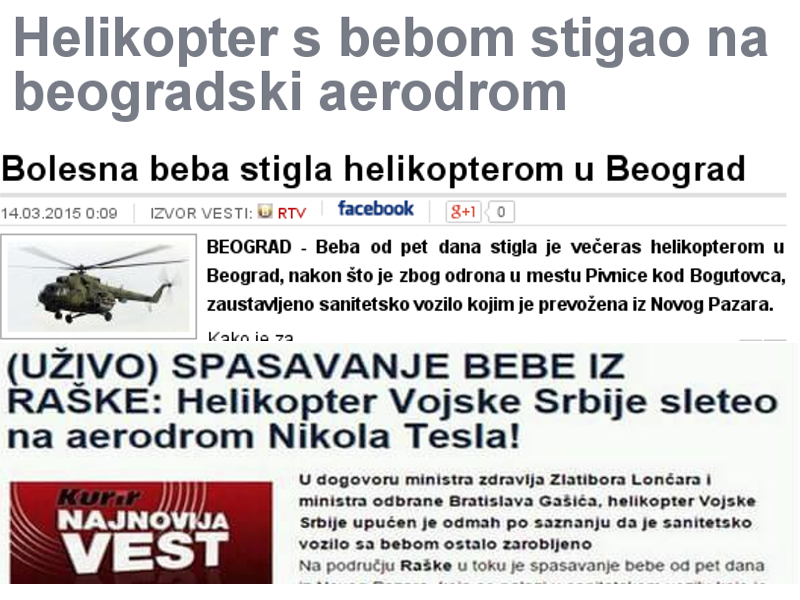 Невероватна лаж и манипулација режимских медија јуче: Болесна беба стигла хеликоптером у Београд! (фото галерија) Невероватна лаж и манипулација режимских медија јуче: Болесна беба стигла хеликоптером у Београд! (фото галерија)