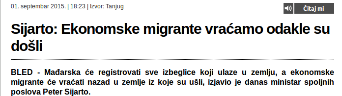 Министар Сијарто – Мађарска враћа мигранте тамо одакле су дошли