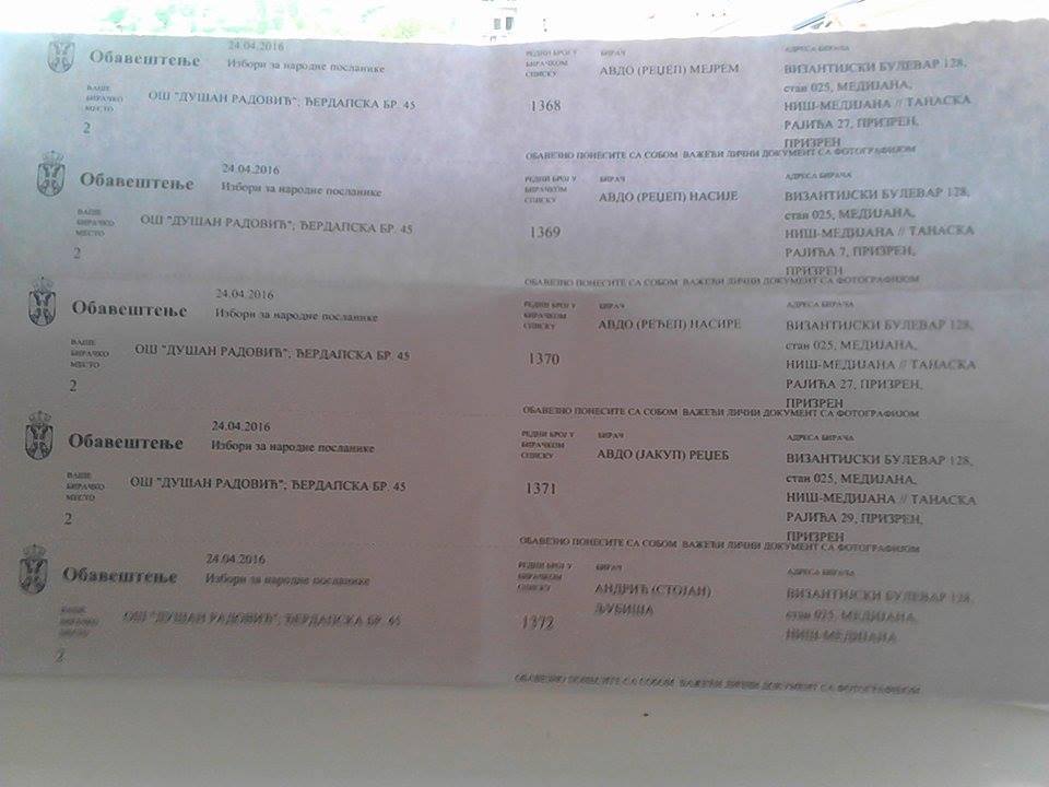 Србима у Нишу стижу позиви на гласање на име Шиптара! (фото)