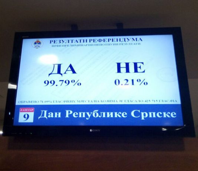 Коначни резултати референдума у Републици Српској: 99,81 гласало "ДА" Коначни резултати референдума у Републици Српској: 99,81 гласало "ДА"