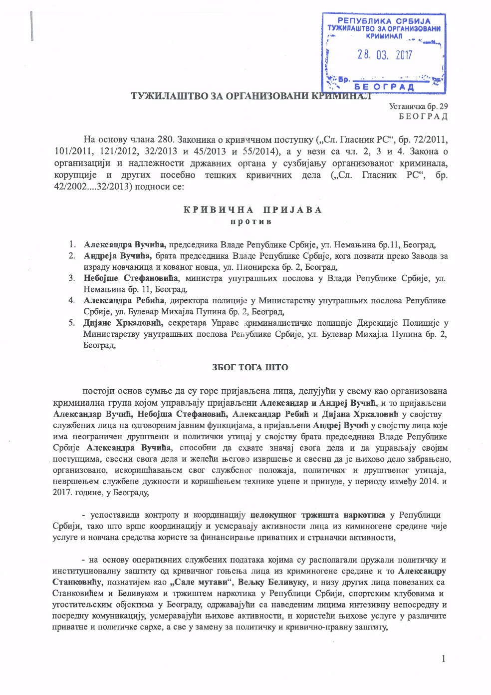 Кривична пријава против браће Вучић због контроле тржишта наркотика у Србији (фото)