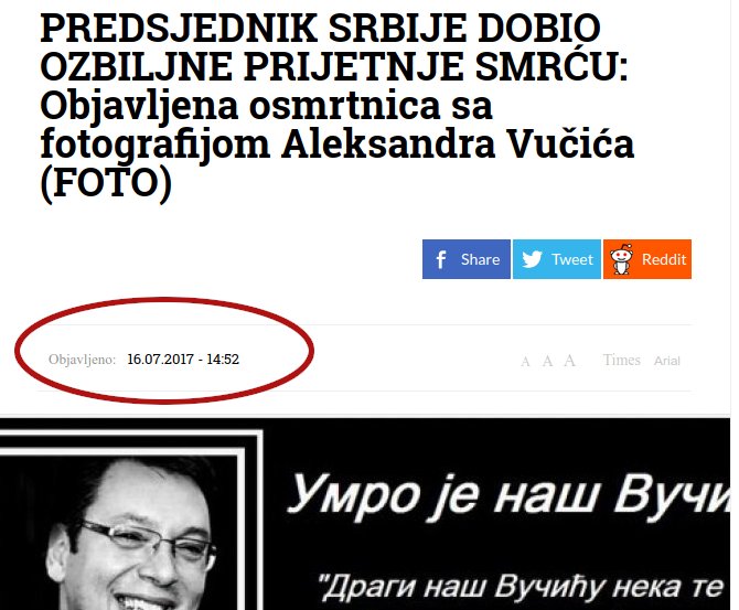 Умрлица за Вучића коришћена је у сличној црној режимској пропаганди још 2017. године Умрлица за Вучића коришћена је у сличној црној режимској пропаганди још 2017. године
