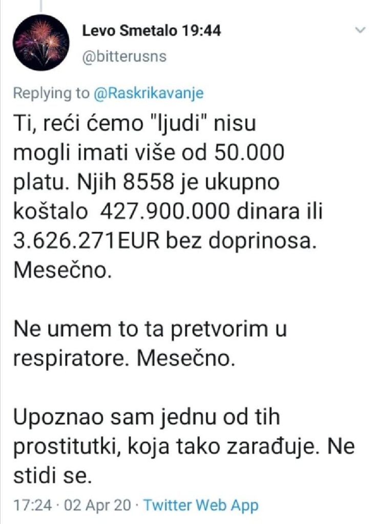 8.558 Вучићевих ботова нас сваки месец коштају 4.000.000 евра! Колико смо респиратора могли та купимо за тај новац?