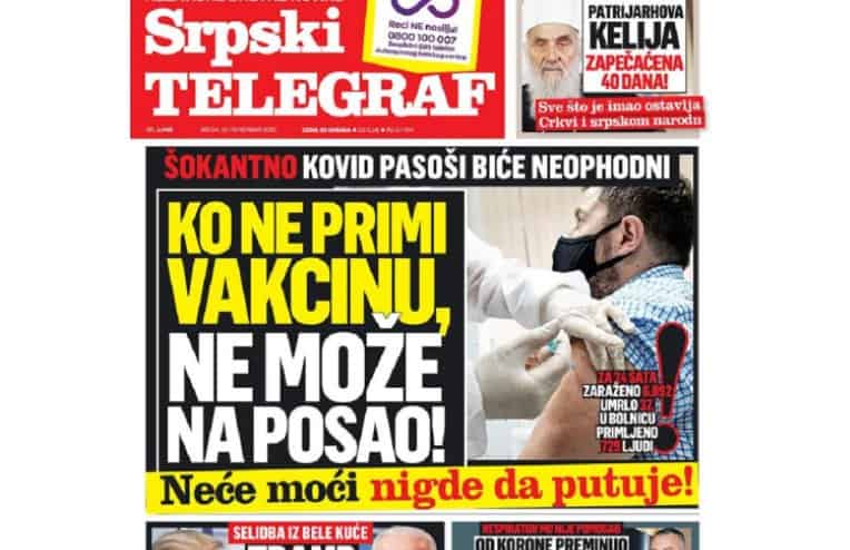 ВУЧИЋЕВИ СЕКТАШКИ МЕДИЈИ: Ко се не вакцинише неће моћи да ради и да путује! ВУЧИЋЕВИ СЕКТАШКИ МЕДИЈИ: Ко се не вакцинише неће моћи да ради и да путује!