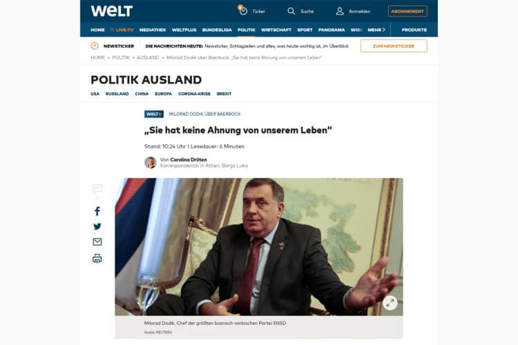 Додик немачком Die Welt: Због чега Немачка, или било ко други, треба да влада БиХ? Додик немачком Die Welt: Због чега Немачка, или било ко други, треба да влада БиХ?