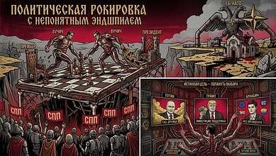 Карикатура о политичким маневрима и изборима у Србији.