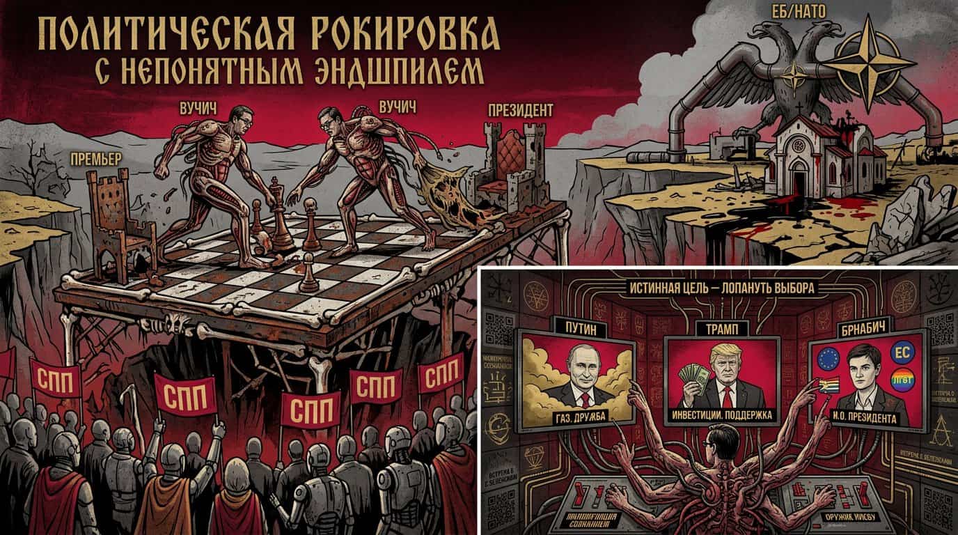Карикатура о политичким маневрима и изборима у Србији.