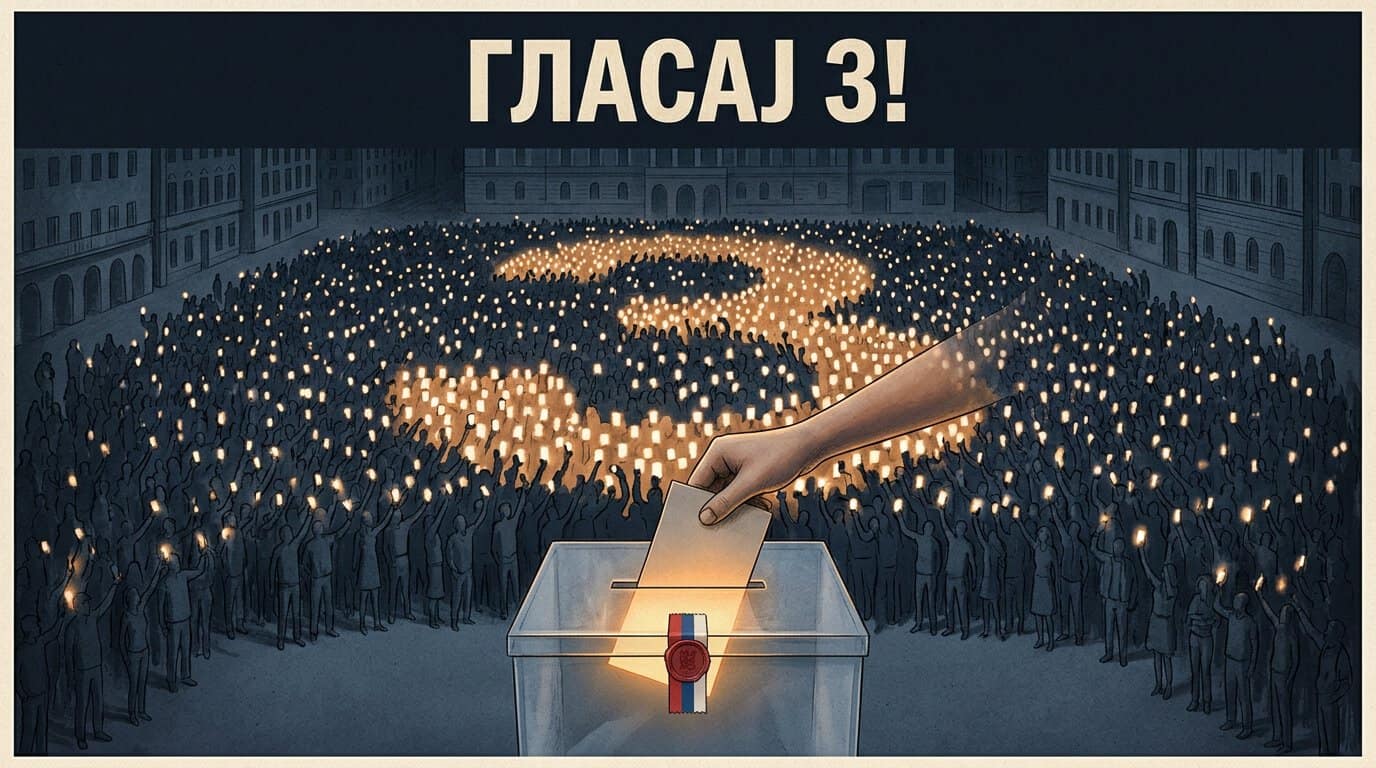 Група људи на изборном месту са гласачким листићем.
