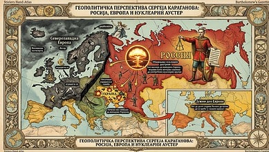 Слика карти Еуропе и Руси с акцентом на геополитичке аспекте.