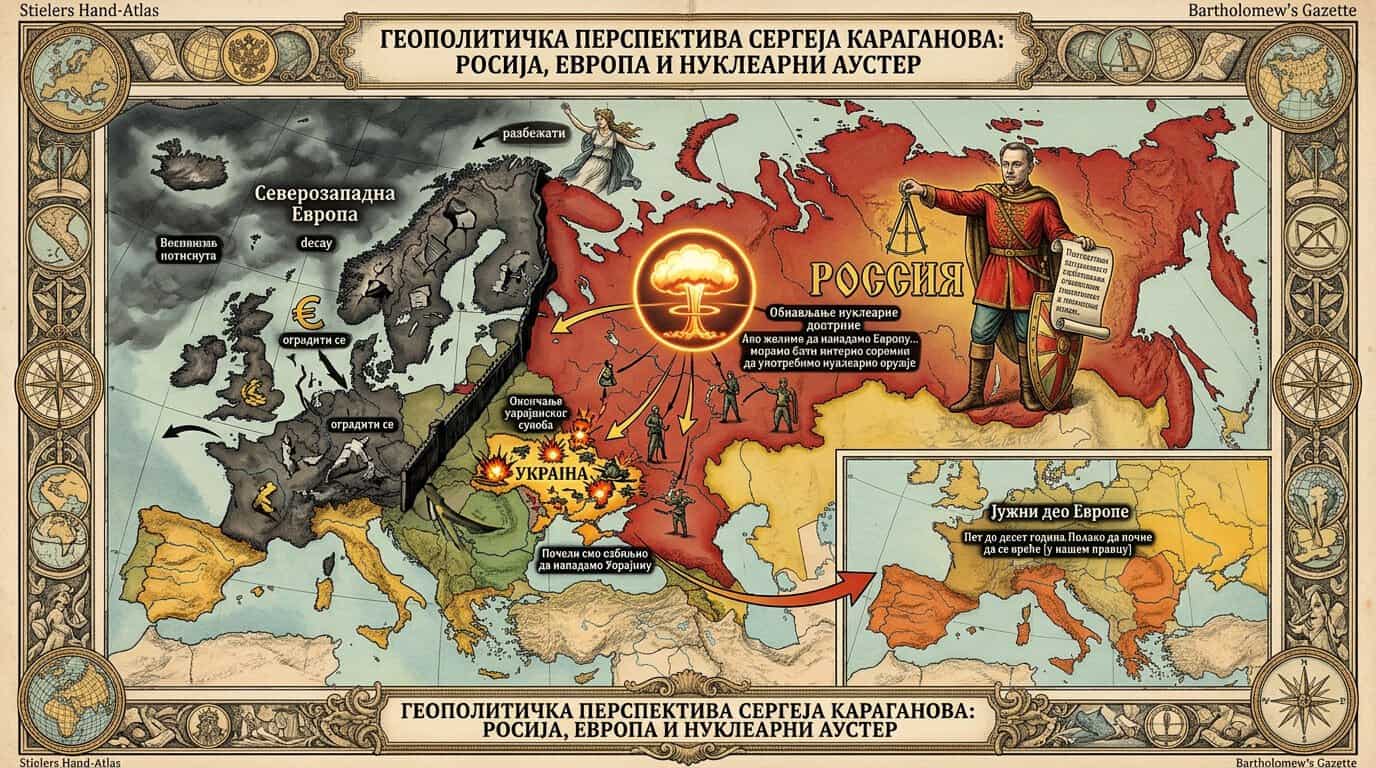 Слика карти Еуропе и Руси с акцентом на геополитичке аспекте.