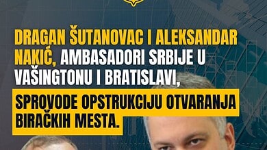 Крени-Промени: Шутановац искључио особље амбасаде у Вашингтону из избора, биралиште у Братислави неће бити отворено Драган Шутановац и Александар Накић на конференцији у Београду.
