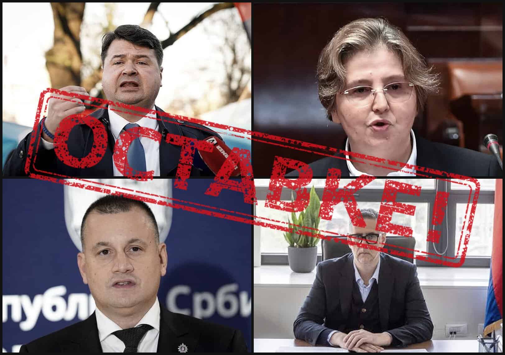 Слика са четири лица у различитим контекстима са ознакама траке забране.