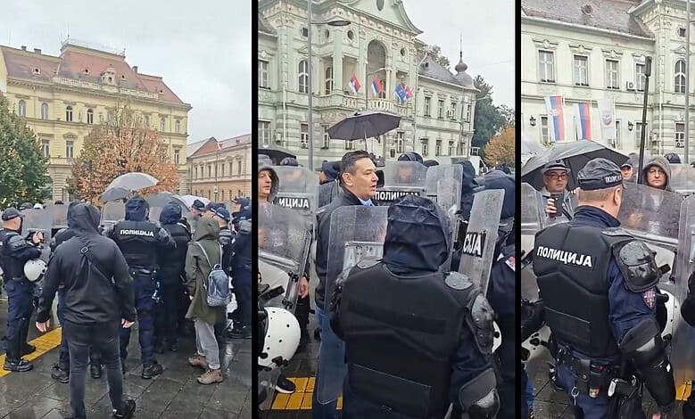 Полиција грубом силом спречавала екипу КТВ да извештава са предизборног скупа СНС-а у Зрењанину! (видео) Полиција и новинари на предизборном скупу у Зрењанину.